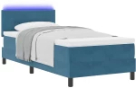 Κρεβάτι Box Spring με Στρώμα & LED vidaXL Σκούρο Μπλε 100x200 εκ. Βελούδο