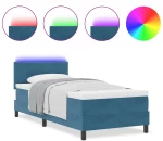 Κρεβάτι Box Spring με Στρώμα & LED vidaXL Σκούρο Μπλε 100x200 εκ. Βελούδο