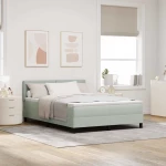 Κρεβάτι Box Spring vidaXL με Στρώμα & LED Ανοιχτό Γκρι 140x200 εκ Βελούδινο