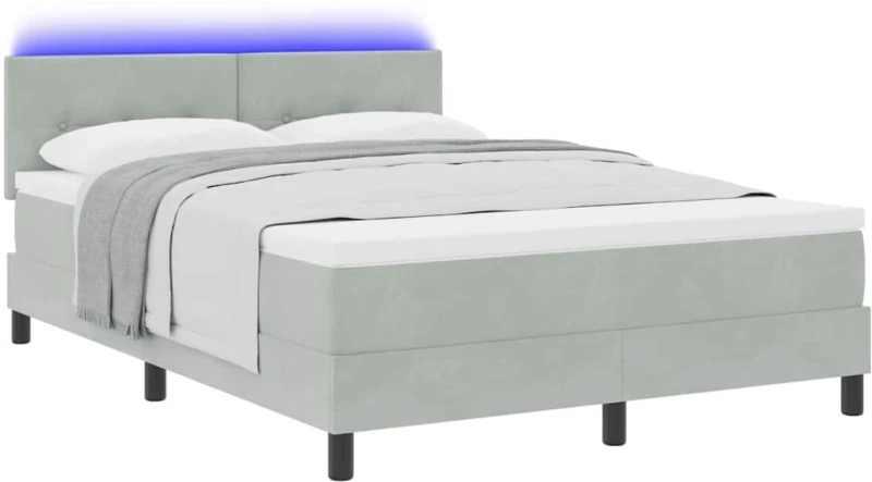 Κρεβάτι Box Spring vidaXL με Στρώμα & LED Ανοιχτό Γκρι 140x200 εκ Βελούδινο
