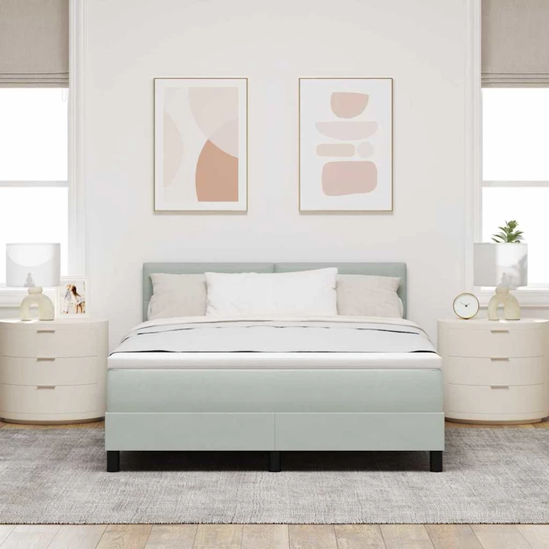 Κρεβάτι Box Spring vidaXL με Στρώμα & LED Ανοιχτό Γκρι 140x200 εκ Βελούδινο