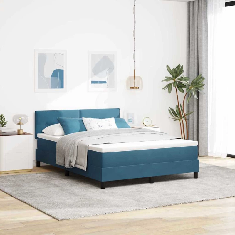 Κρεβάτι με Στρώμα & LED vidaXL Σκούρο Μπλε 160x200 εκ Βελούδο