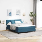 Κρεβάτι με Στρώμα & LED vidaXL Σκούρο Μπλε 160x200 εκ Βελούδο
