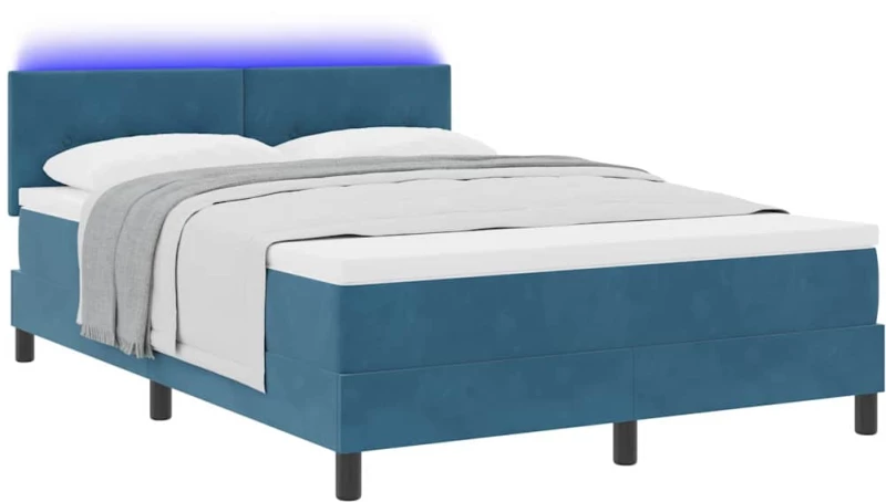 Κρεβάτι με Στρώμα & LED vidaXL Σκούρο Μπλε 160x200 εκ Βελούδο