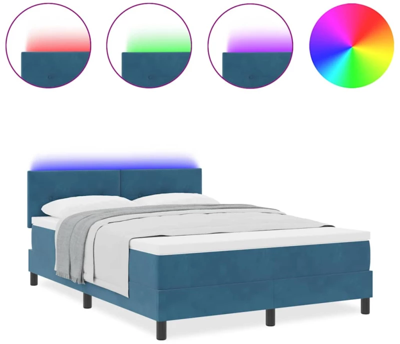 Κρεβάτι με Στρώμα & LED vidaXL Σκούρο Μπλε 160x200 εκ Βελούδο