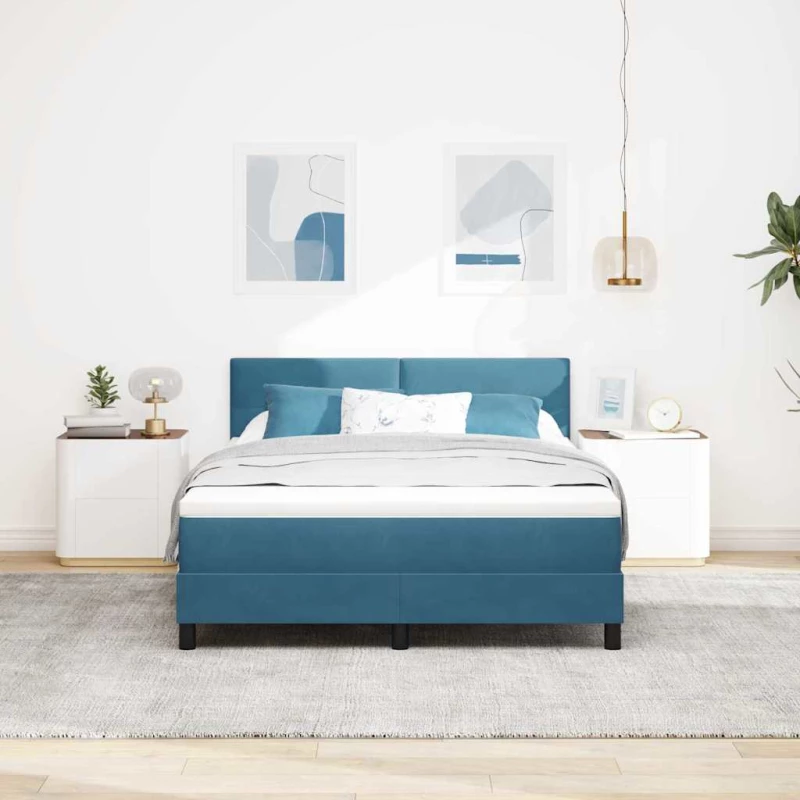 Κρεβάτι με Στρώμα & LED vidaXL Σκούρο Μπλε 160x200 εκ Βελούδο