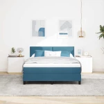 Κρεβάτι με Στρώμα & LED vidaXL Σκούρο Μπλε 160x200 εκ Βελούδο