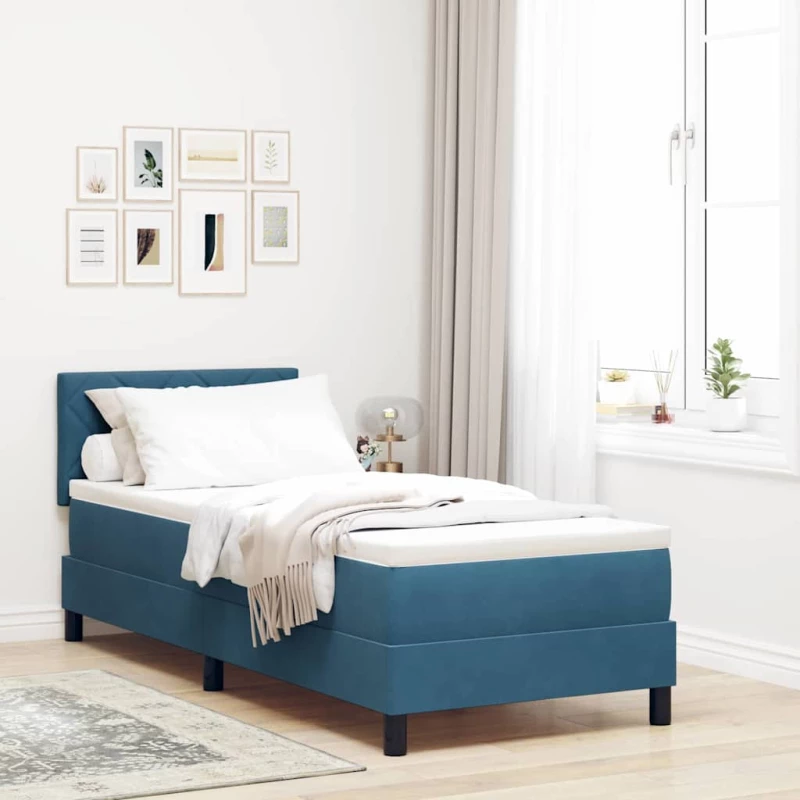 Κρεβάτι Box Spring vidaXL με Στρώμα & LED Σκούρο Μπλε 80x200 εκ Βελούδο