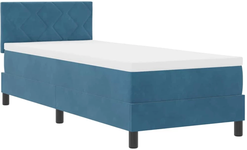 Κρεβάτι Box Spring vidaXL με Στρώμα & LED Σκούρο Μπλε 80x200 εκ Βελούδο
