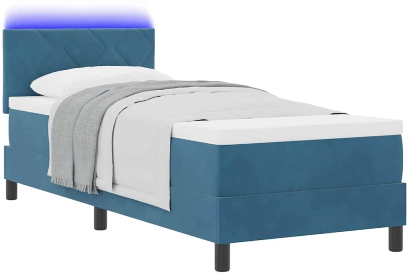 Κρεβάτι Box Spring vidaXL με Στρώμα & LED Σκούρο Μπλε 80x200 εκ Βελούδο