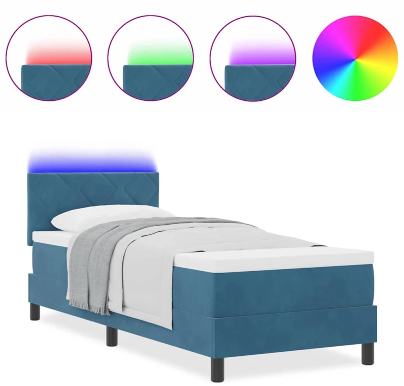 Κρεβάτι Box Spring vidaXL με Στρώμα & LED Σκούρο Μπλε 80x200 εκ Βελούδο