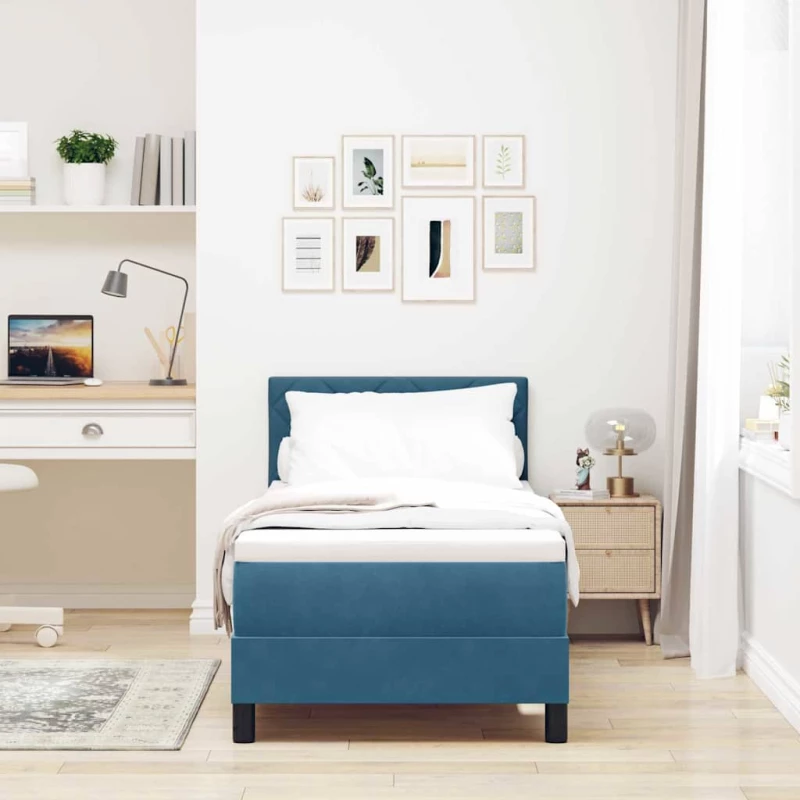 Κρεβάτι Box Spring vidaXL με Στρώμα & LED Σκούρο Μπλε 80x200 εκ Βελούδο