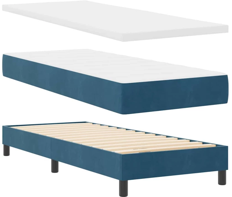 Κρεβάτι Box Spring vidaXL με Στρώμα & LED Σκούρο Μπλε 80x200 εκ Βελούδο