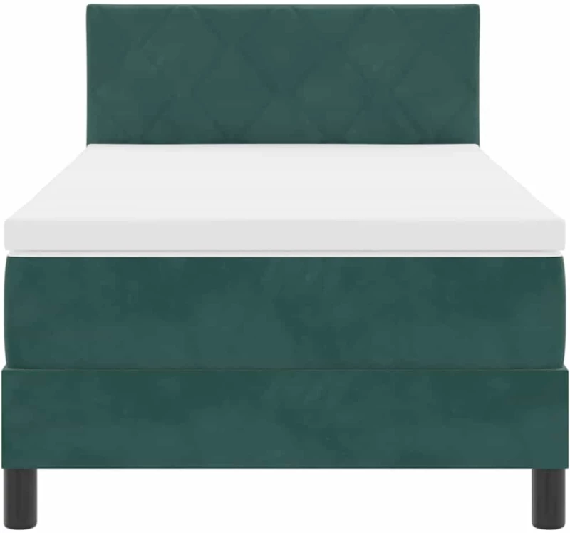 Κρεβάτι Box Spring με στρώμα & LED Σκούρο Πράσινο 90x190 εκ Βελούδο