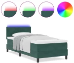 vidaXL Κρεβάτι με Στρώμα & LED Μάυρη Πράσινη 90x200 εκ. Βελούδο