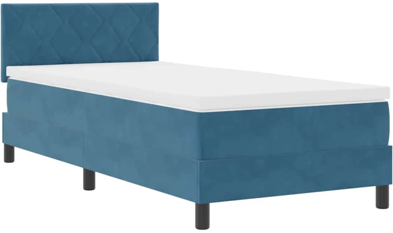 vidaXL Κρεβάτι Box Spring με Στρώμα & LED Σκούρο Μπλε 100x200 εκ Βελούδο