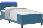 vidaXL Κρεβάτι Box Spring με Στρώμα & LED Σκούρο Μπλε 100x200 εκ Βελούδο