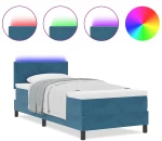 vidaXL Κρεβάτι Box Spring με Στρώμα & LED Σκούρο Μπλε 100x200 εκ Βελούδο