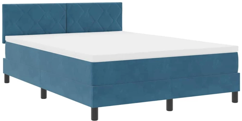 vidaXL Κρεβάτι Box Spring με Στρώμα και LED Σκούρο Μπλε 160x200 εκ Βελούδο