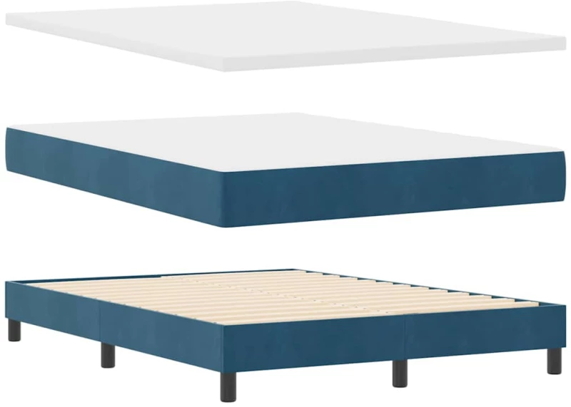 vidaXL Κρεβάτι Box Spring με Στρώμα και LED Σκούρο Μπλε 160x200 εκ Βελούδο