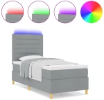 vidaXL κρεβάτι με ψάθινη βάση και στρώμα & LED ανοιχτό γκρι 100x200 εκ