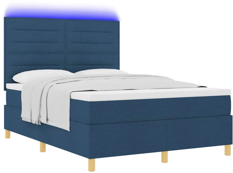 vidaXL Κρεβάτι Box Spring της με στρώμα & LED Μπλε 140x200 εκ. Υφάσματος