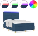 vidaXL Κρεβάτι Box Spring της με στρώμα & LED Μπλε 140x200 εκ. Υφάσματος
