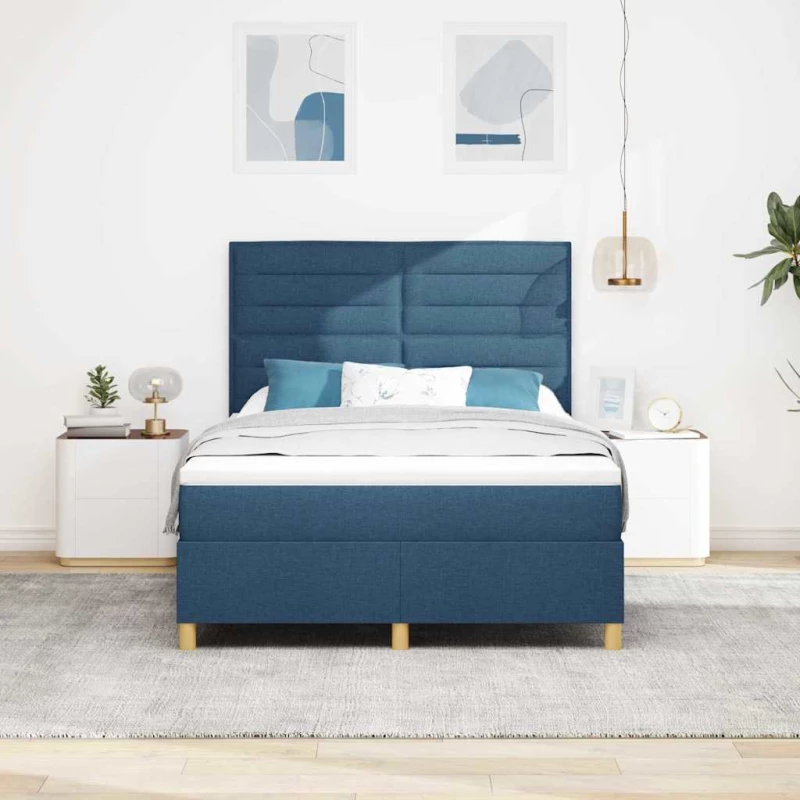 vidaXL Κρεβάτι Box Spring της με στρώμα & LED Μπλε 140x200 εκ. Υφάσματος