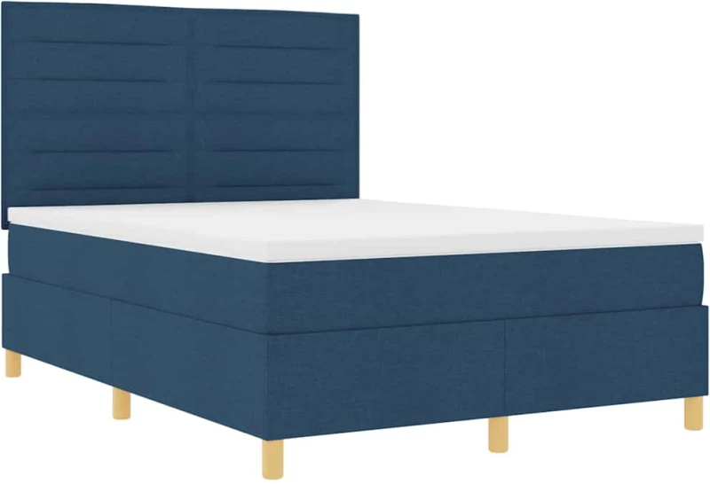 vidaXL Κρεβάτι Box Spring της με στρώμα & LED Μπλε 140x200 εκ. Υφάσματος