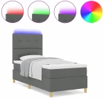 vidaXL Κρεβάτι με Στρώμα & LED Σκούρο Γκρι 100x200 εκ. Υφάσμα