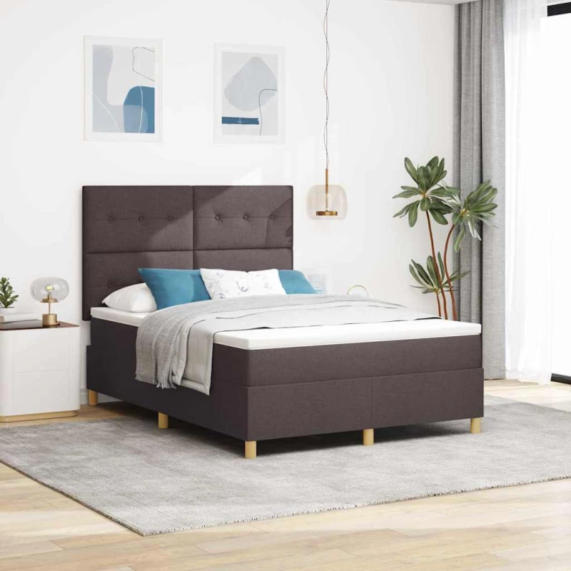 vidaXL Κρεβάτι με Στρώμα & LED Καφέ Σκούρο 160x200 εκ Ύφασμα
