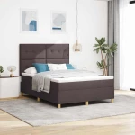 vidaXL Κρεβάτι με Στρώμα & LED Καφέ Σκούρο 160x200 εκ Ύφασμα