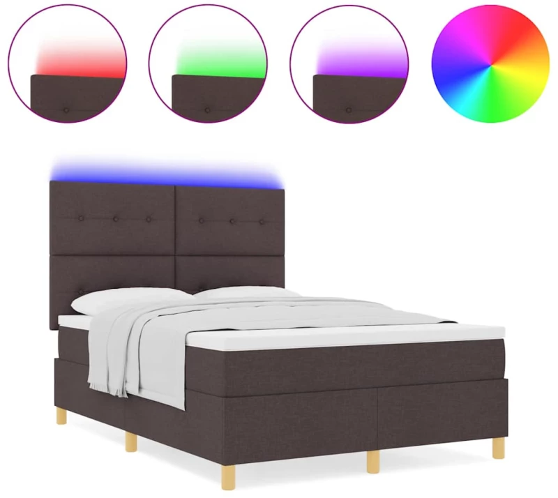 vidaXL Κρεβάτι με Στρώμα & LED Καφέ Σκούρο 160x200 εκ Ύφασμα