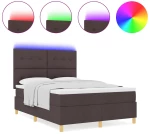 vidaXL Κρεβάτι με Στρώμα & LED Καφέ Σκούρο 160x200 εκ Ύφασμα