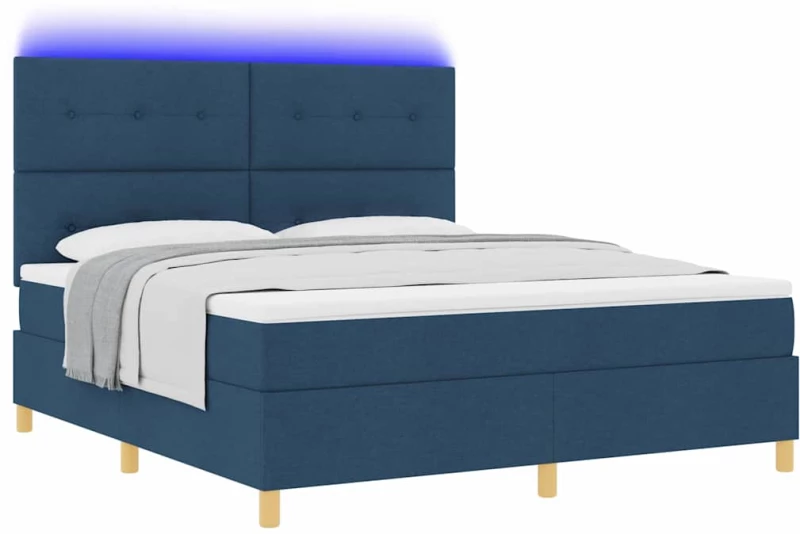 vidaXL Κρεβάτι με ελατήριο με στρώμα & μπλε LED 180x200 εκ. ύφασμα