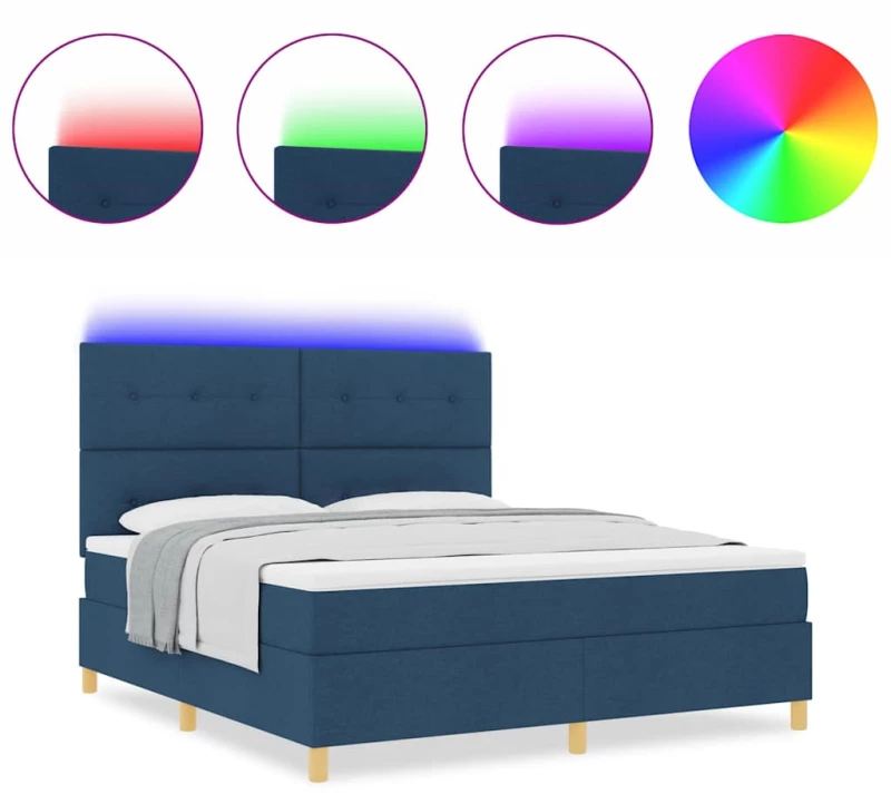 vidaXL Κρεβάτι με ελατήριο με στρώμα & μπλε LED 180x200 εκ. ύφασμα