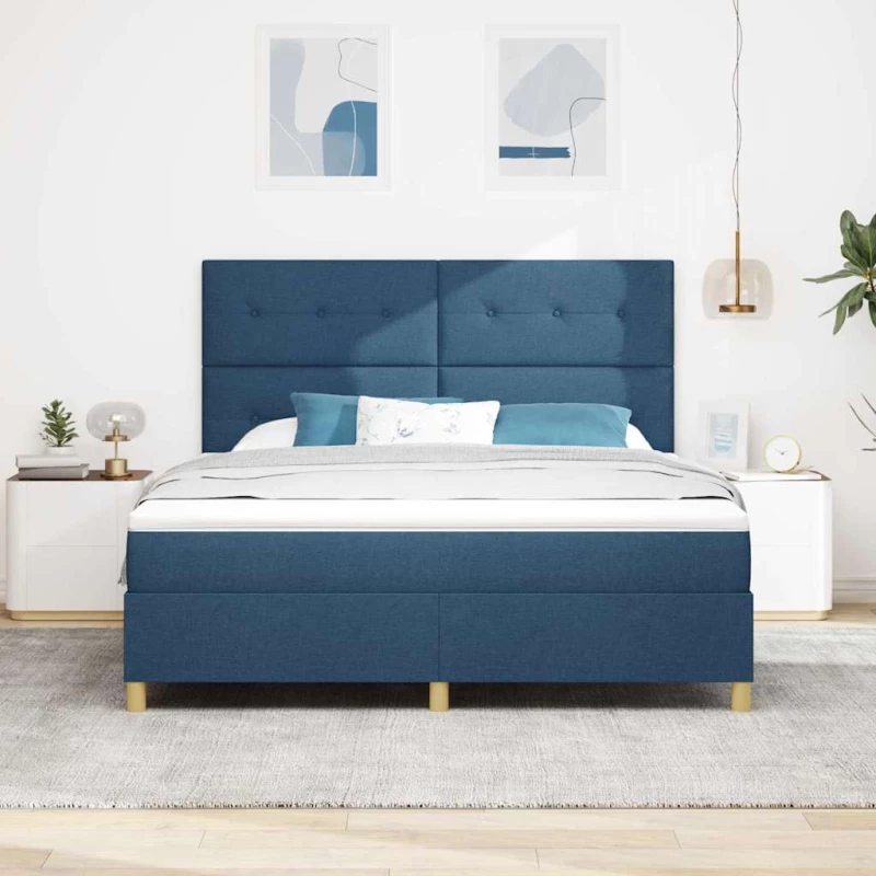 vidaXL Κρεβάτι με ελατήριο με στρώμα & μπλε LED 180x200 εκ. ύφασμα