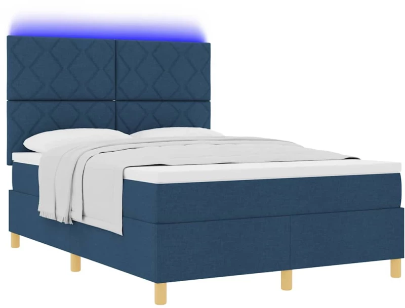 vidaXL Κρεβάτι με Στήριξη και Στρώμα & LED Μπλέ 140x200 cm Υφάσματος