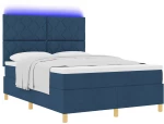 vidaXL Κρεβάτι με Στήριξη και Στρώμα & LED Μπλέ 140x200 cm Υφάσματος