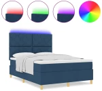 vidaXL Κρεβάτι με Στήριξη και Στρώμα & LED Μπλέ 140x200 cm Υφάσματος