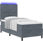 vidaXL Κρεβάτι με Στρώμα & LED Σκούρο Γκρι 90x200 εκ Βελούδο