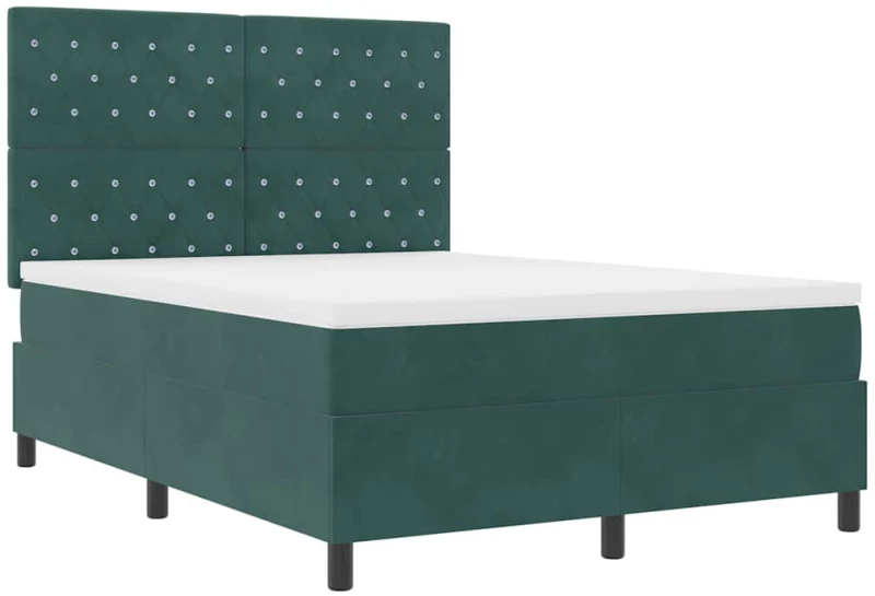 vidaXL Κρεβάτι Box Spring με Στρώμα & LED Σκούρο Πράσινο 140x200 cm Βελούδο