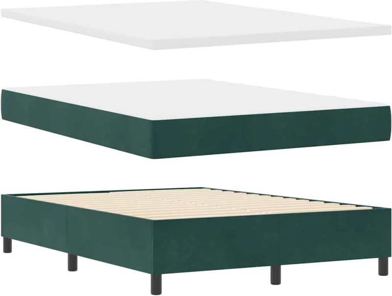 vidaXL Κρεβάτι Box Spring με Στρώμα & LED Σκούρο Πράσινο 140x200 cm Βελούδο