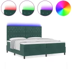 κρεβάτι Box Spring με στρώμα & LED vidaXL Σκούρο Πράσινο 200x200 εκ. Βελούδο