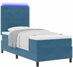 vidaXL Κρεβάτι Box Spring με Στρώμα & LED Σκούρο Μπλε 90x200 εκ Βελούδο