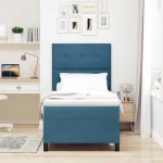 vidaXL Κρεβάτι Box Spring με Στρώμα & LED Σκούρο Μπλε 90x200 εκ Βελούδο