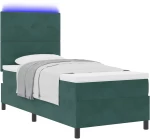 vidaXL Κρεβάτι Box Spring με Στρώμα & LED Σκούρο Πράσινο 100x200 cm Βελούδο