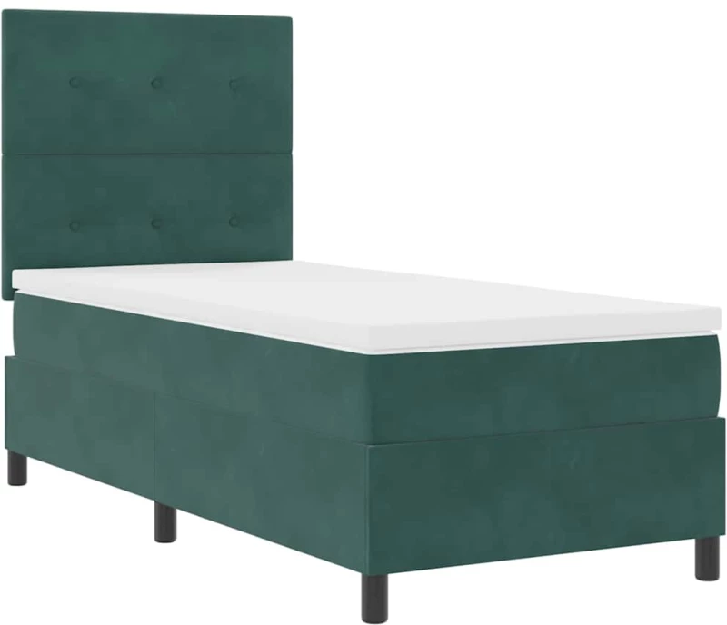 vidaXL Κρεβάτι Box Spring με Στρώμα & LED Σκούρο Πράσινο 100x200 cm Βελούδο