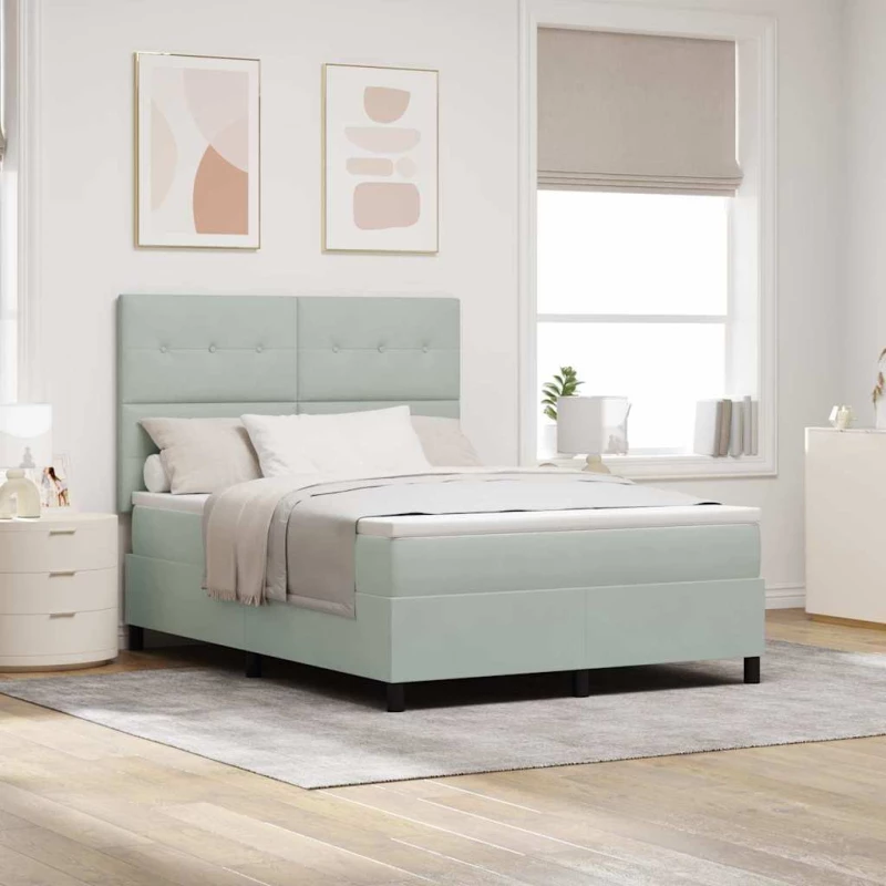 vidaXL Κρεβάτι Box Spring με Στρώμα & LED Φως Γκρι 140x200 εκ Βελούδο