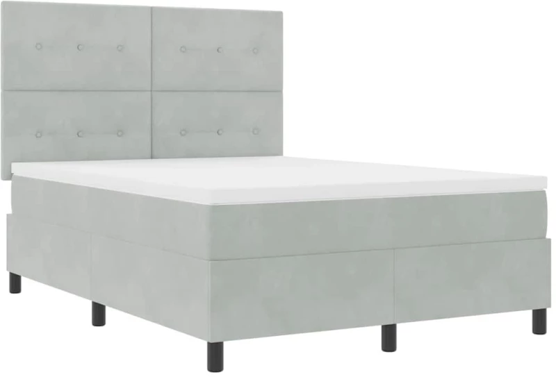 vidaXL Κρεβάτι Box Spring με Στρώμα & LED Φως Γκρι 140x200 εκ Βελούδο